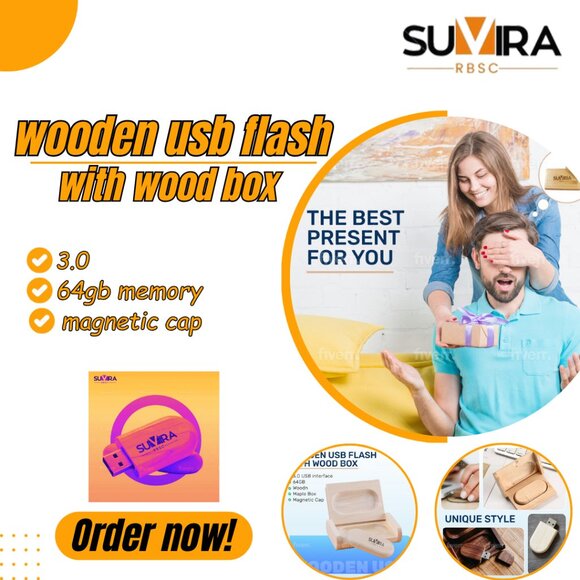 SUVIRA Eco-Friendly Wooden USB Flash Drive with Wood Box - 64GB - USB 3.0 - Picture 2 of 11